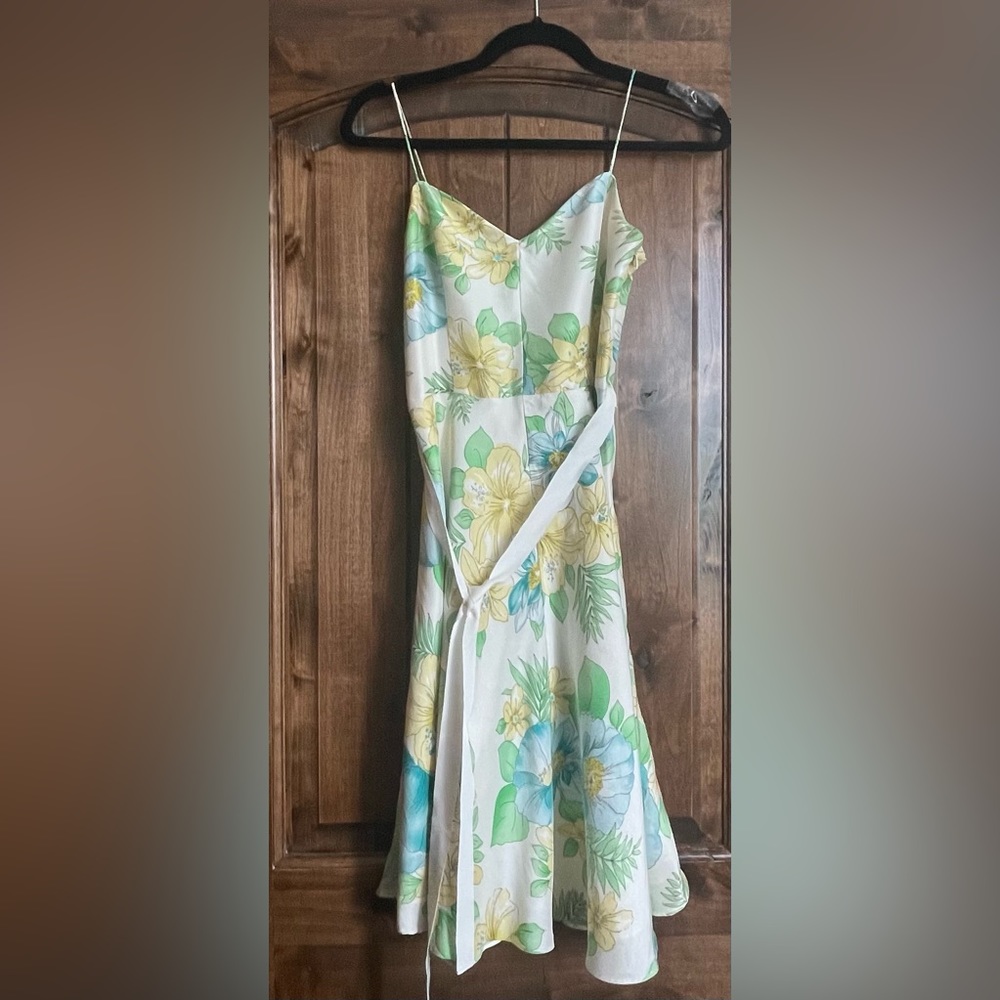 Banana Republic Green & Yellow Flower Sundress w/ White Belt - Size 0